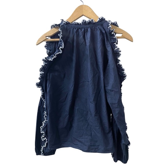 ULLA JOHNSON Sz 2 Amandine Cold Shoulder Cotton Poplin Navy Blue Blouse Top EUC - Picture 4 of 7